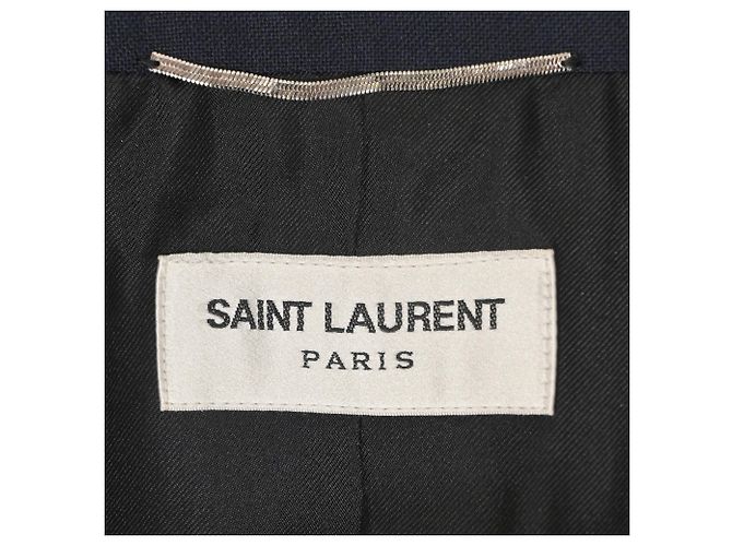 Saint Laurent Single Breasted Blazer in Navy Blue Wool - view 4