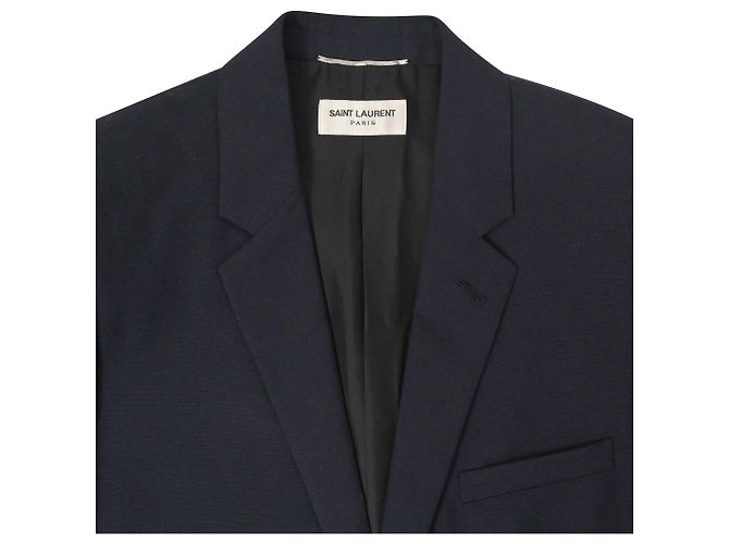 Saint Laurent Single Breasted Blazer in Navy Blue Wool - view 5