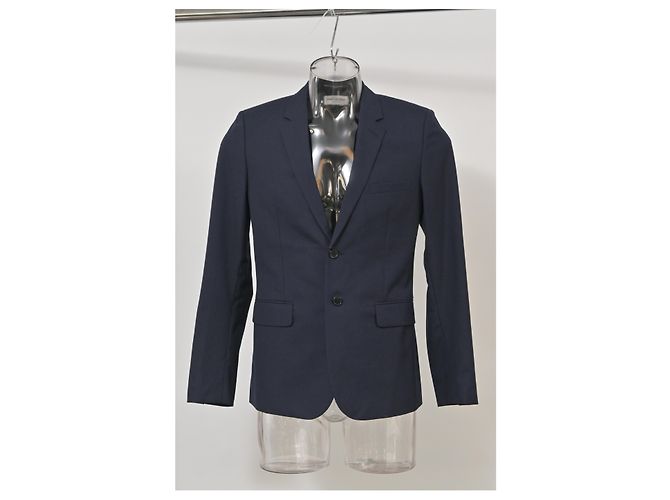 Saint Laurent Single Breasted Blazer in Navy Blue Wool - view 6