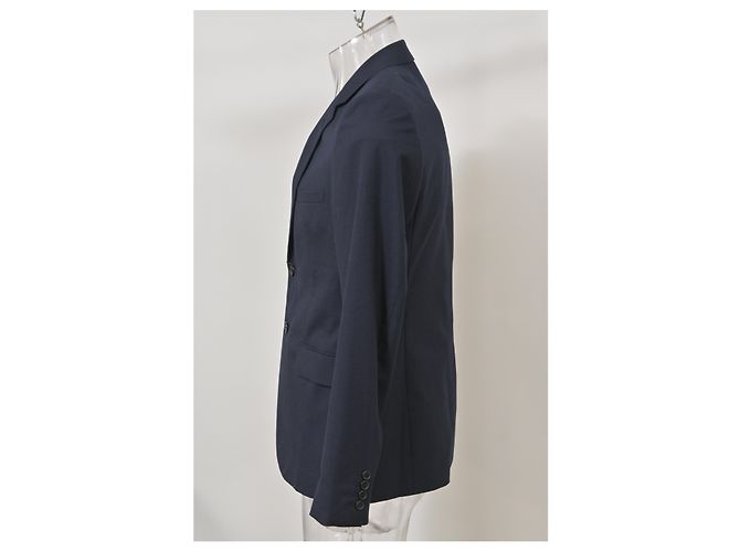 Saint Laurent Single Breasted Blazer in Navy Blue Wool - view 7