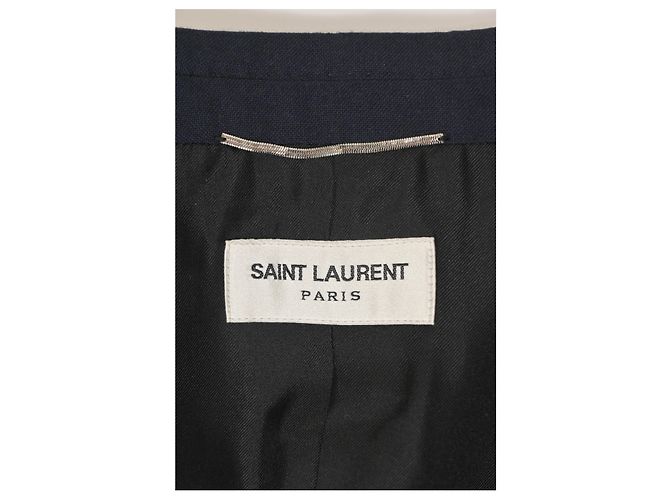Saint Laurent Single Breasted Blazer in Navy Blue Wool - view 9