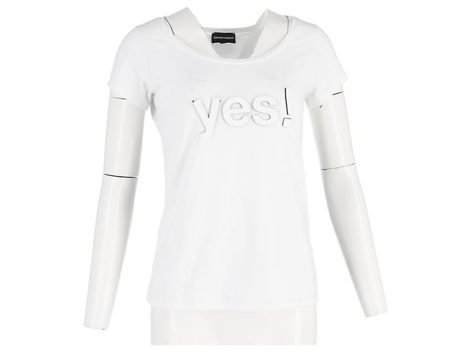 Emporio Armani T-Shirt aus weißer Baumwolle mit geprägtem Ja - Ansicht 4