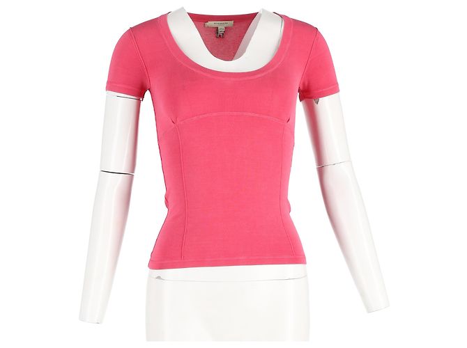 Camiseta de manga corta Burberry Bodycon en algodón rosa Castaño - vista 4