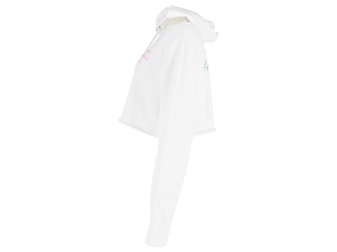 Helmut Lang cropped Hoodie mit besticktem Slogan aus weißer Baumwolle - Ansicht 2