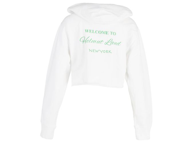 Helmut Lang cropped Hoodie mit besticktem Slogan aus weißer Baumwolle - Ansicht 3