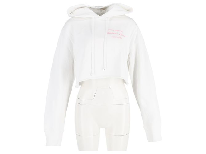 Helmut Lang cropped Hoodie mit besticktem Slogan aus weißer Baumwolle - Ansicht 4