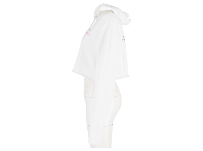 Helmut Lang cropped Hoodie mit besticktem Slogan aus weißer Baumwolle - Ansicht 5