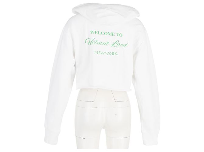 Helmut Lang cropped Hoodie mit besticktem Slogan aus weißer Baumwolle - Ansicht 6