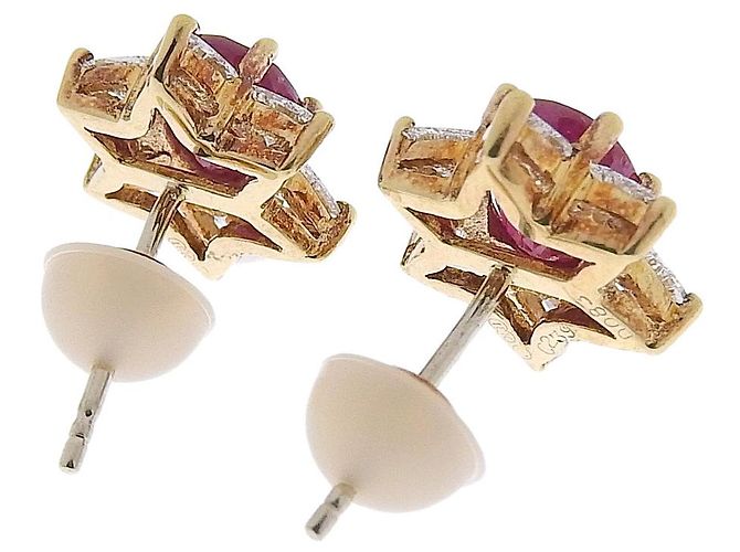 Autre Marque Orecchini in rubino K18YG con diamanti melee D'oro - vista 2