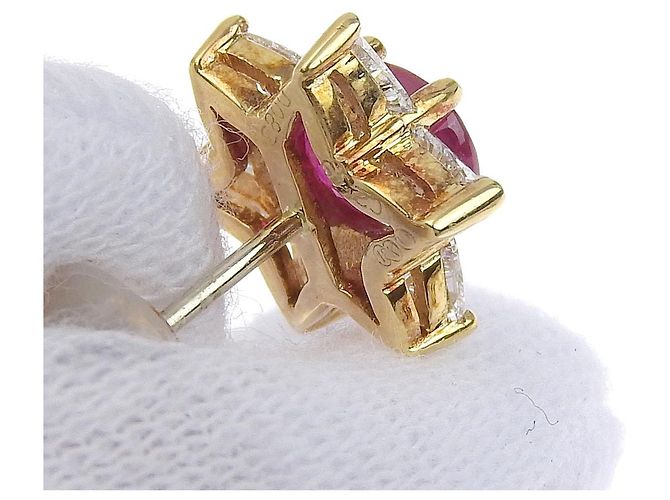 Autre Marque Orecchini in rubino K18YG con diamanti melee D'oro - vista 4