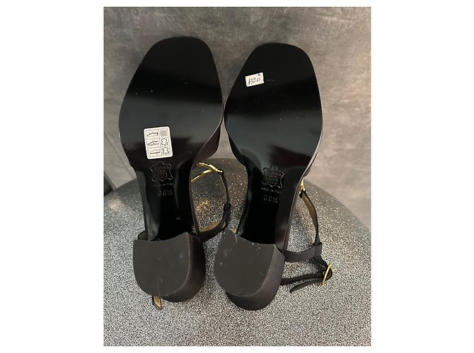 Sandali con tacco Yves Saint Laurent in pelle e tessuto nero - vista 3