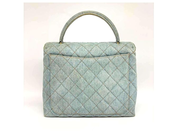 Borsa Chanel in denim e pelle blu indaco - vista 2