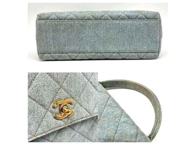 Borsa Chanel in denim e pelle blu indaco - vista 4