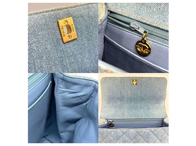 Borsa Chanel in denim e pelle blu indaco - vista 6