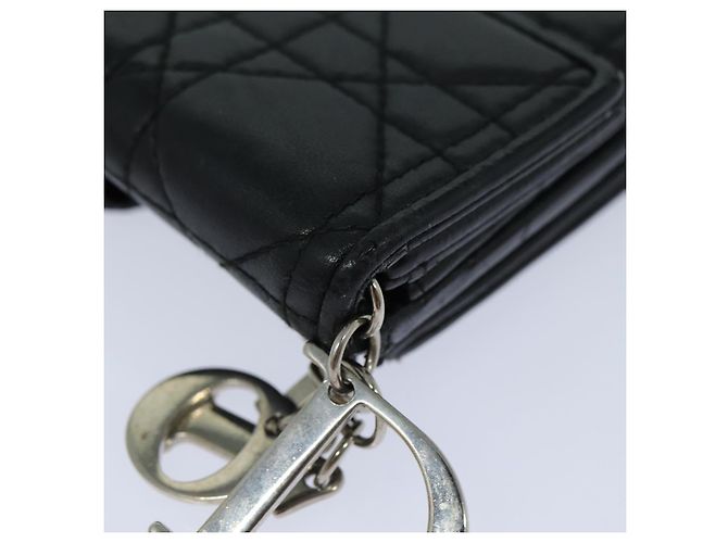 Lady Dior Canage Geldbörse aus schwarzem Lammleder Auth hk1418 - vue 10