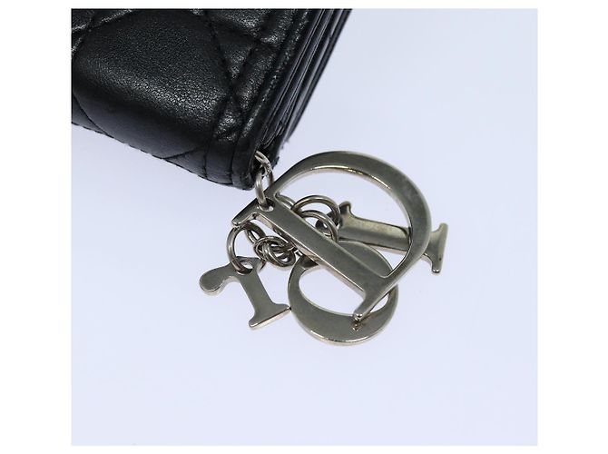 Lady Dior Canage Geldbörse aus schwarzem Lammleder Auth hk1418 - vue 12
