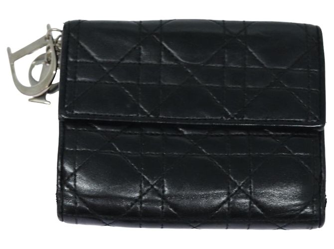 Lady Dior Canage Geldbörse aus schwarzem Lammleder Auth hk1418 - vue 2