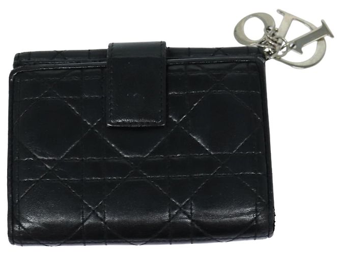 Lady Dior Canage Geldbörse aus schwarzem Lammleder Auth hk1418 - vue 3
