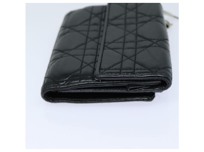 Lady Dior Canage Geldbörse aus schwarzem Lammleder Auth hk1418 - vue 4
