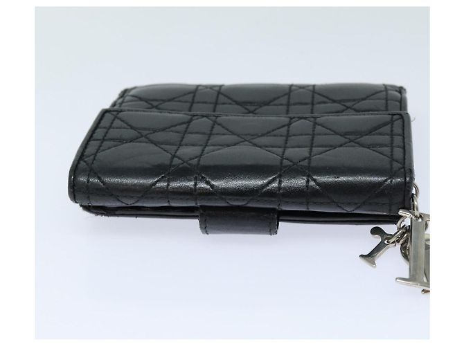Lady Dior Canage Geldbörse aus schwarzem Lammleder Auth hk1418 - vue 5