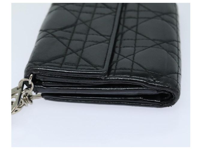 Lady Dior Canage Geldbörse aus schwarzem Lammleder Auth hk1418 - vue 6