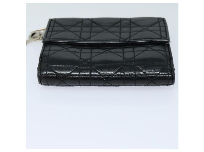 Lady Dior Canage Geldbörse aus schwarzem Lammleder Auth hk1418 - vue 7