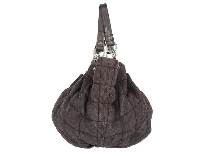 Borsa a spalla in denim trapuntato marrone Chanel - anni 2000 - vista 3