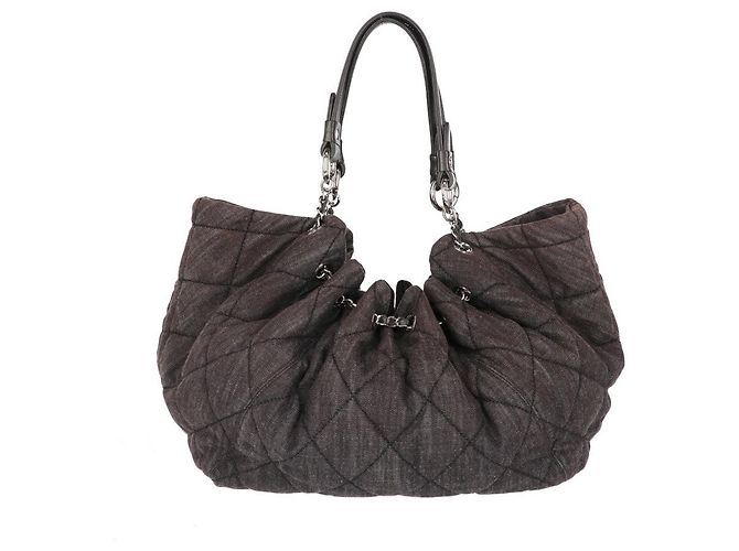 Borsa a spalla in denim trapuntato marrone Chanel - anni 2000 - vista 4