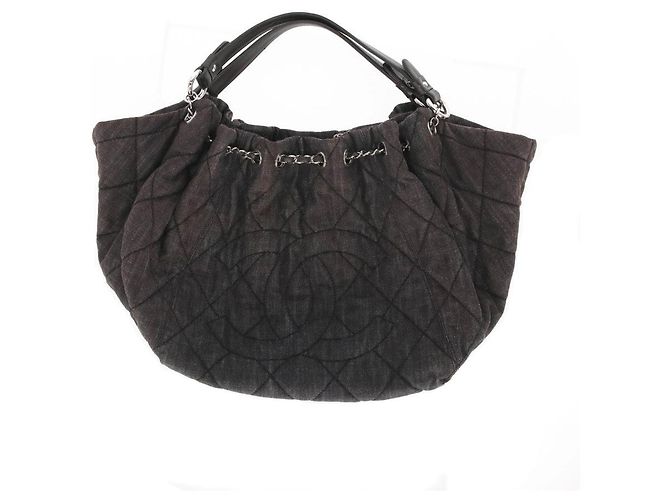 Borsa a spalla in denim trapuntato marrone Chanel - anni 2000 - vista 5