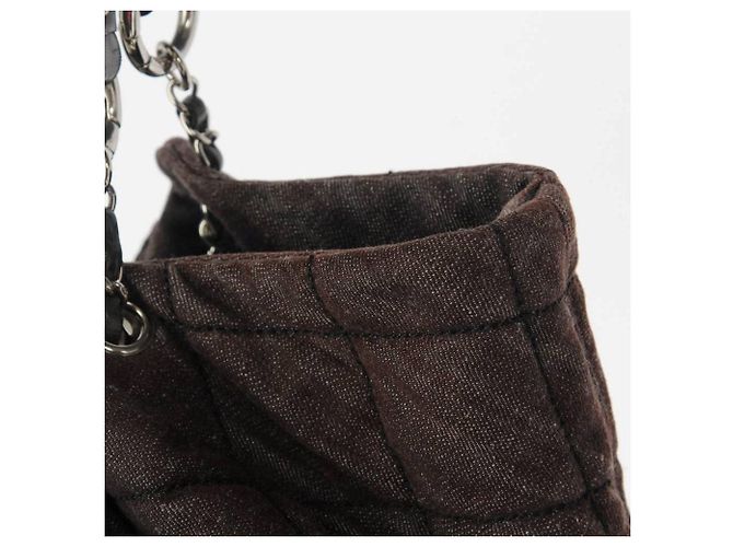 Borsa a spalla in denim trapuntato marrone Chanel - anni 2000 - vista 7