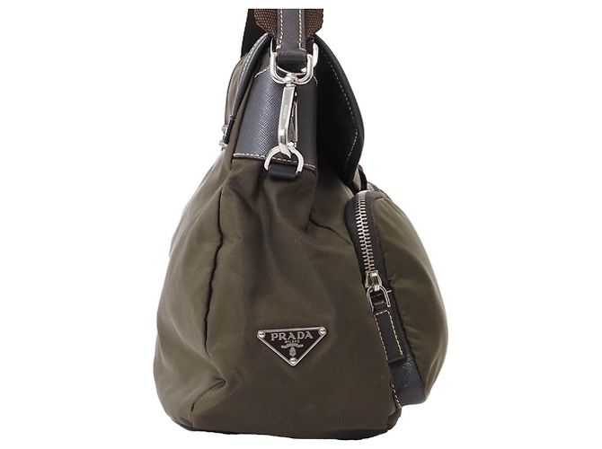 Prada Khaki Nylon Schultertasche - Ansicht 4