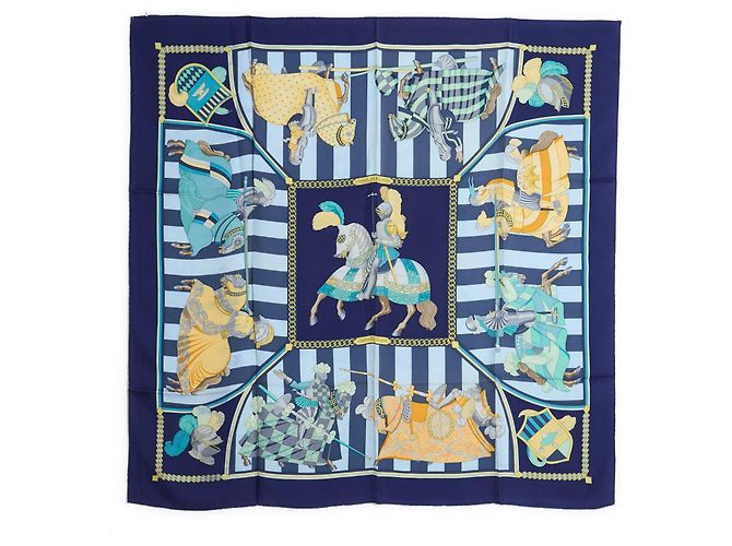 Bufanda de Seda Hermès Cuadrada 90 Choques de Pluma 1995s Azul Marino Multicolor - vista 2