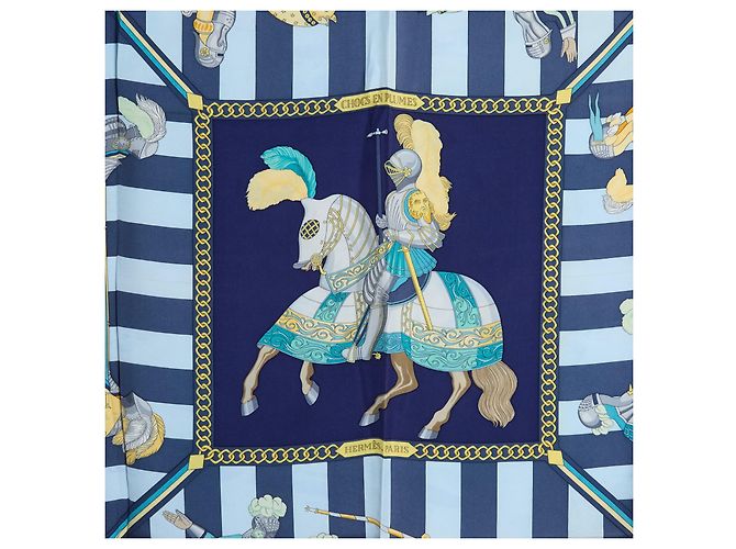 Bufanda de Seda Hermès Cuadrada 90 Choques de Pluma 1995s Azul Marino Multicolor - vista 3