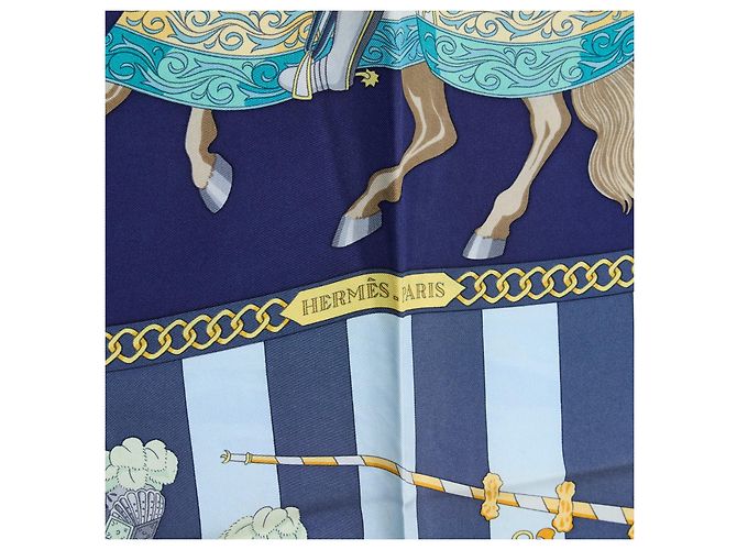 Bufanda de Seda Hermès Cuadrada 90 Choques de Pluma 1995s Azul Marino Multicolor - vista 4