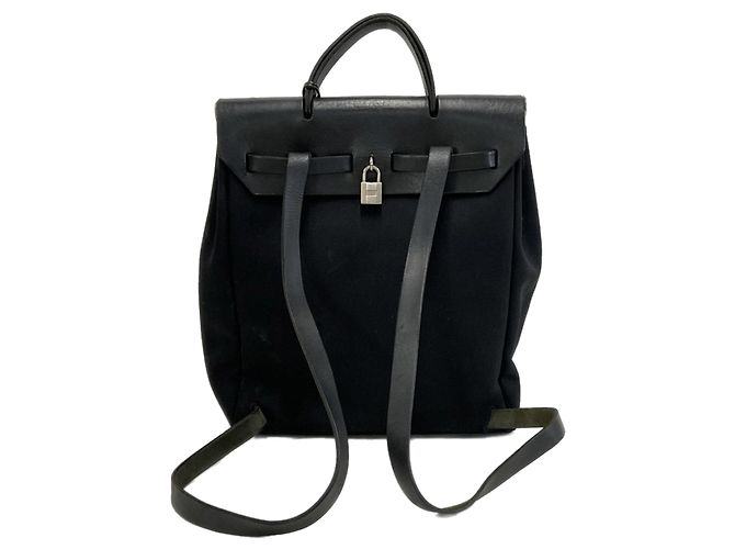 Zaino Hermès Toile Herbag GM nero - vista 3