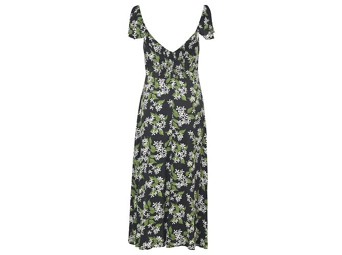 Abito midi con stampa floreale Baxley di Reformation in viscosa nera e verde - vista 3