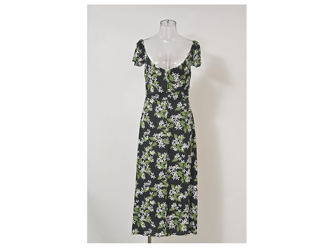Abito midi con stampa floreale Baxley di Reformation in viscosa nera e verde - vista 6