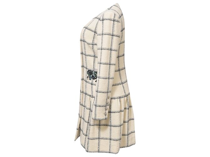 Timeless Chanel Midi Besticktes Kleid aus Creme-Tweed Weiß Roh - Ansicht 2