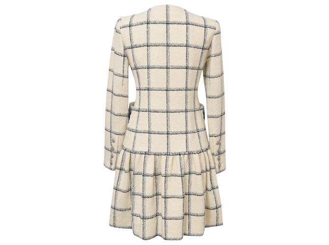 Timeless Chanel Midi Besticktes Kleid aus Creme-Tweed Weiß Roh - Ansicht 3