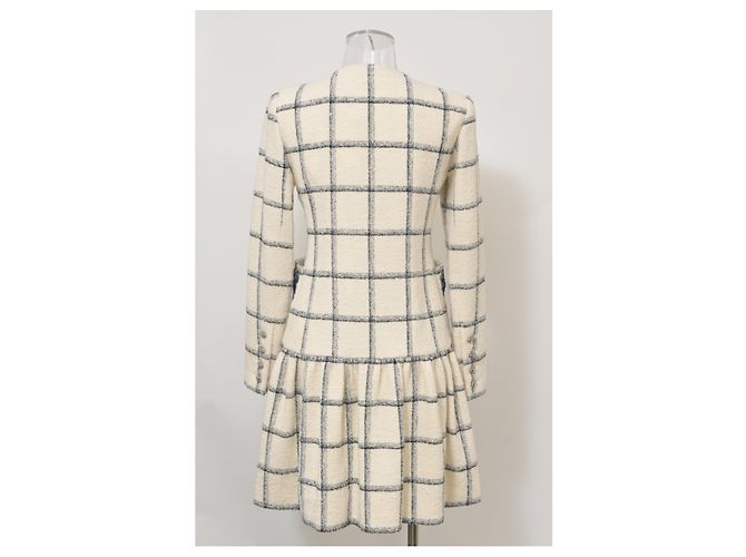 Timeless Chanel Midi Besticktes Kleid aus Creme-Tweed Weiß Roh - Ansicht 8