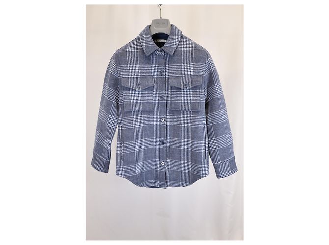 Reformation Karomuster Button-Down Jacke aus blauer Wolle - Ansicht 5