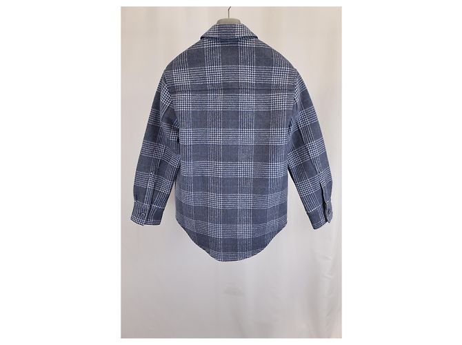Reformation Karomuster Button-Down Jacke aus blauer Wolle - Ansicht 8