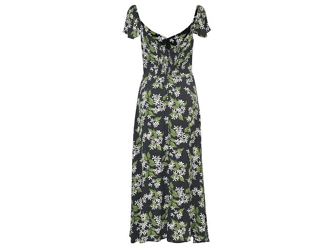 Abito midi con stampa floreale Baxley di Reformation in viscosa nera e verde - vista 3