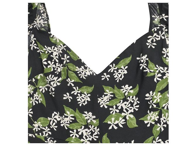 Abito midi con stampa floreale Baxley di Reformation in viscosa nera e verde - vista 5
