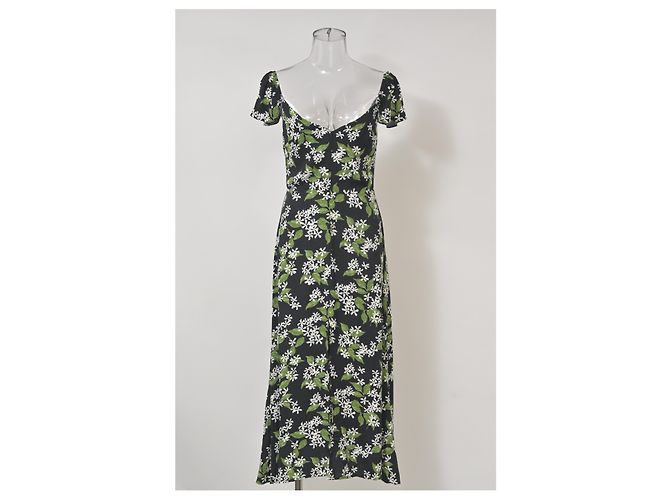 Abito midi con stampa floreale Baxley di Reformation in viscosa nera e verde - vista 6