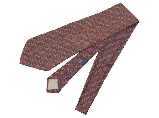 Hermès Wave Pattern Silk Tie 11.5cm Brown - view 2
