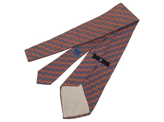 Hermès Wave Pattern Silk Tie 11.5cm Brown - view 3