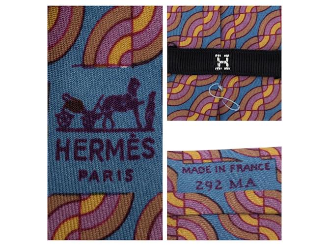 Hermès Wave Pattern Silk Tie 11.5cm Brown - view 5
