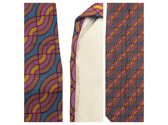 Hermès Wave Pattern Silk Tie 11.5cm Brown - view 6