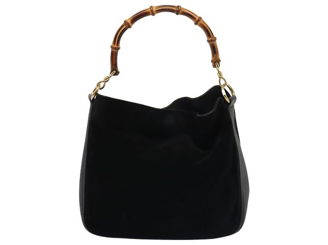 Borsa a mano in suede GUCCI Bamboo 2way nera Auth 81045 Nero - vista 2